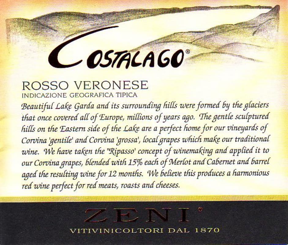 Zeni Costalago Rosso Veronese 2011 Front Label