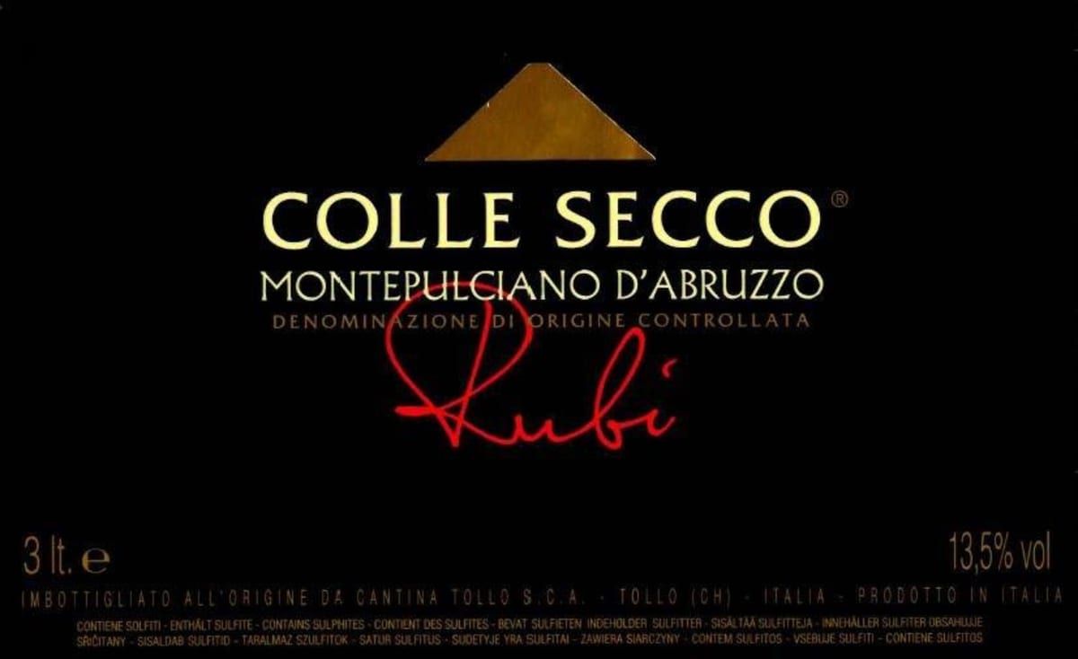 Tollo 'Colle Secco Rubino' Montepulciano d'Abruzzo 2012 Front Label