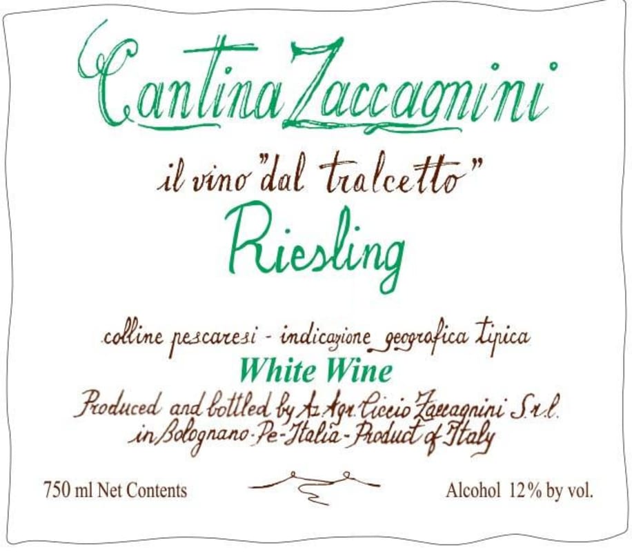 Zaccagnini il vino dal tralcetto Riesling 2013 Front Label