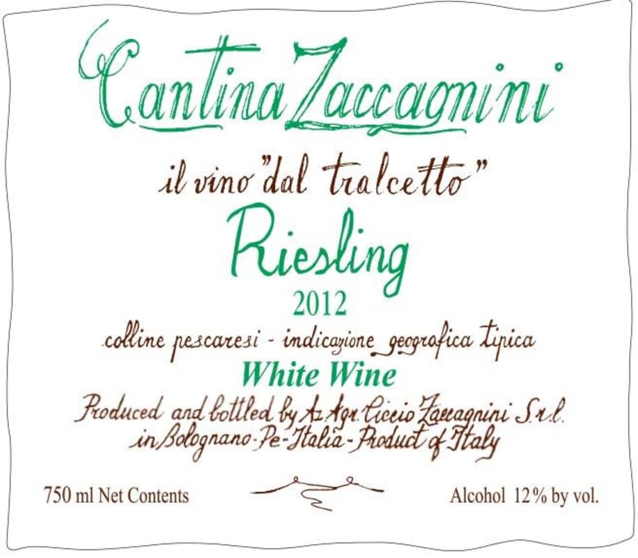Zaccagnini il vino dal tralcetto Riesling 2012 Front Label