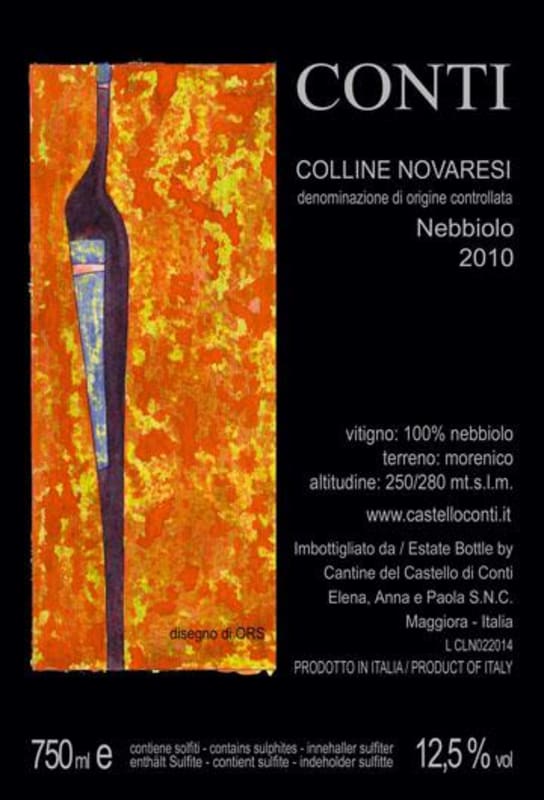 Castello Conti Colline Novaresi Nebbiolo 2010 Front Label