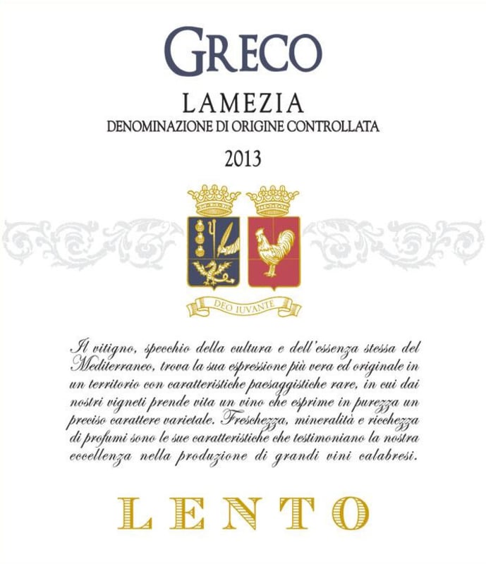 Cantina Lento Lamezia Lamezia Greco 2013 Front Label