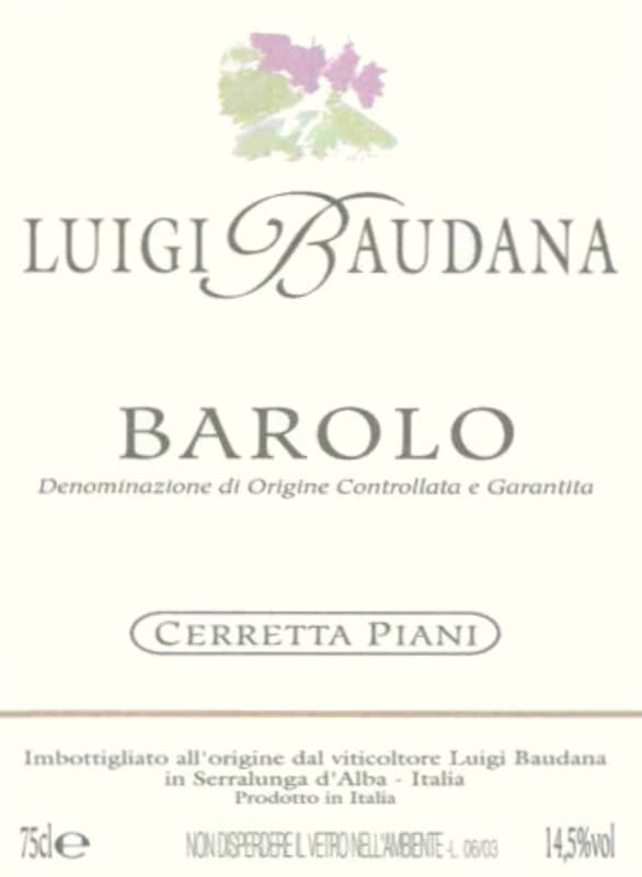 Luigi Baudana Barolo Cerretta Piani 2010 Front Label