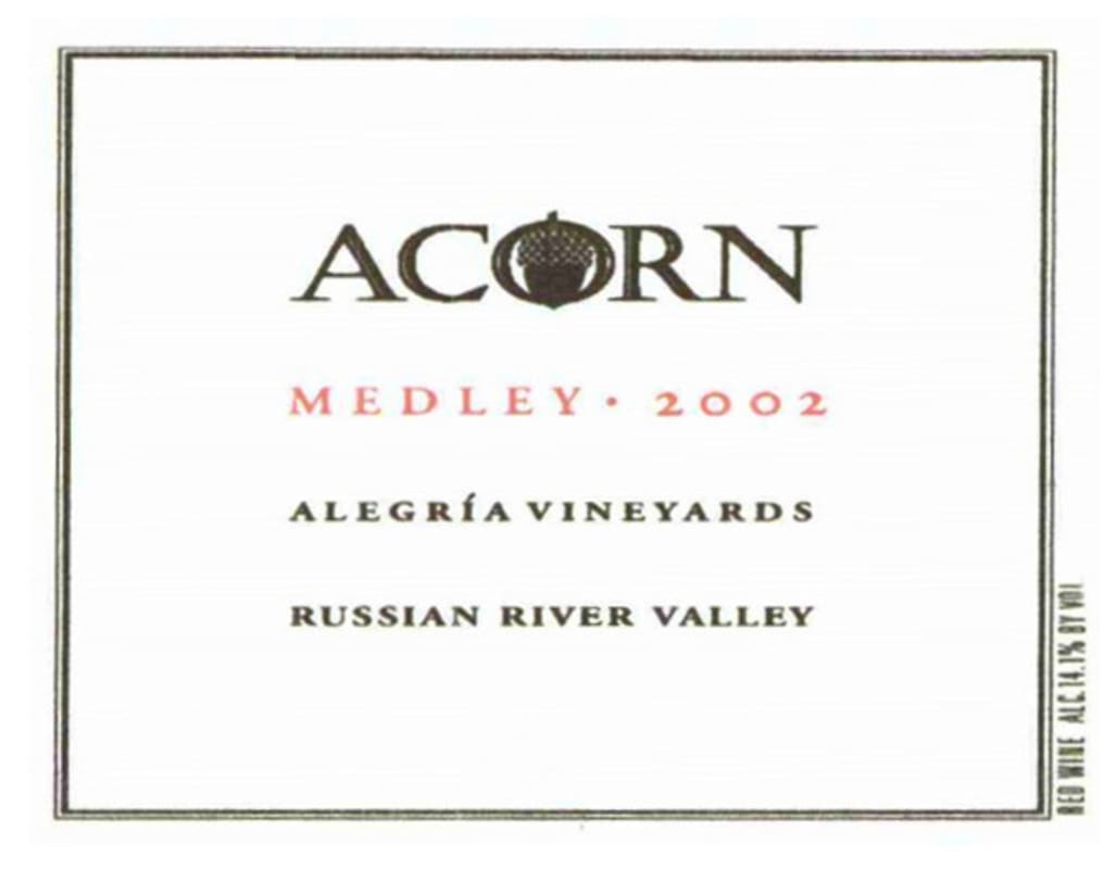 ACORN Winery Alegria Vineyards Medley 2002 Front Label