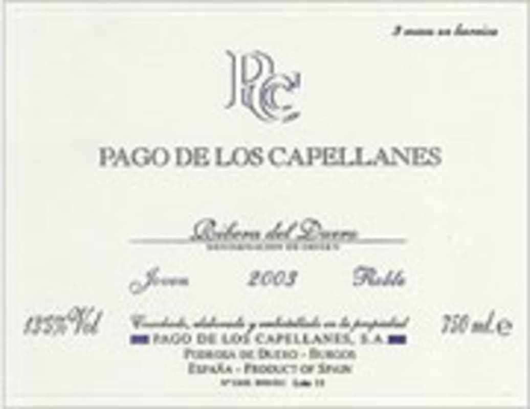 Pago de Los Capellanes Joven 2003 Front Label