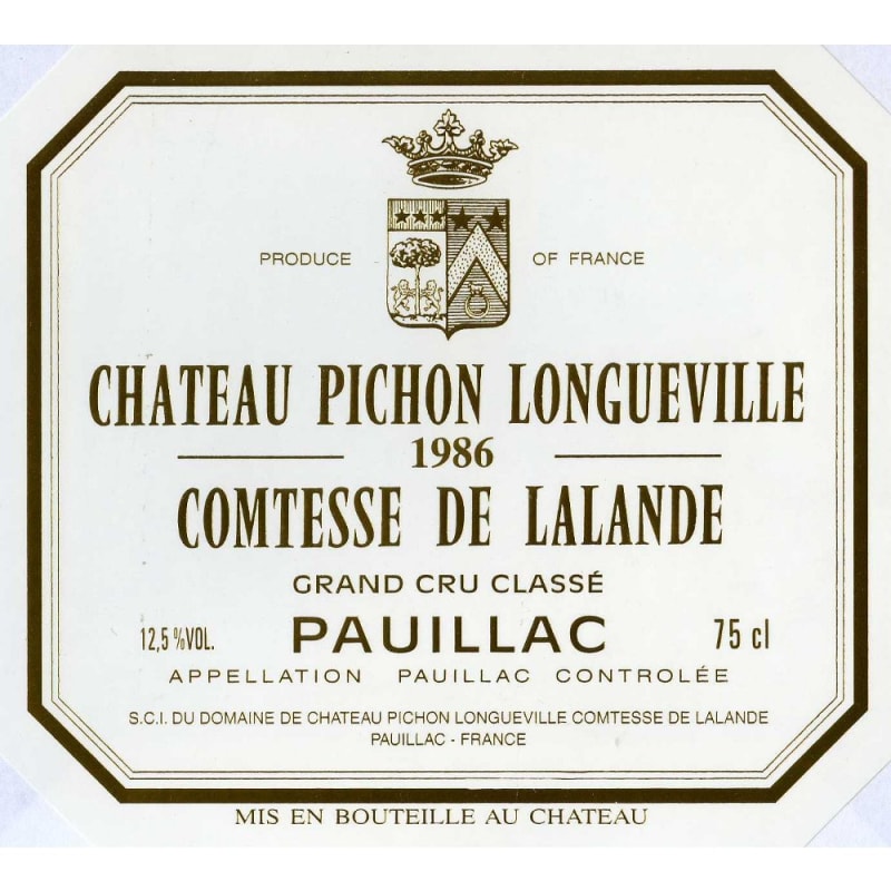Chateau Pichon Longueville Comtesse de Lalande 1986 Front Label