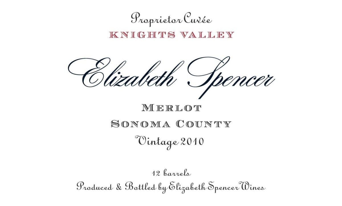 Elizabeth Spencer Knights Valley Merlot 2010 Front Label
