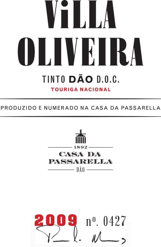 Casa da Passarella Villa Oliveira Touriga Nacional 2009 Front Label