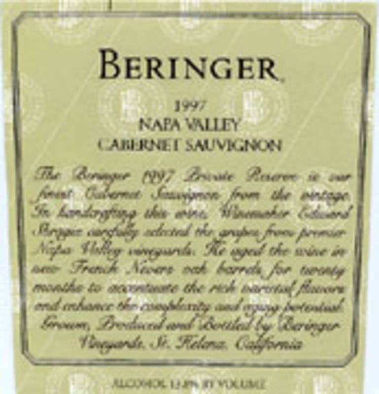 Beringer Private Reserve Cabernet Sauvignon (1.5 Liter Magnum) 1997 Front Label