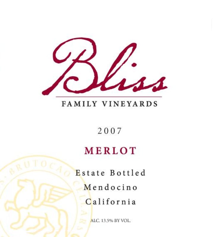 Bliss Merlot 2007 Front Label