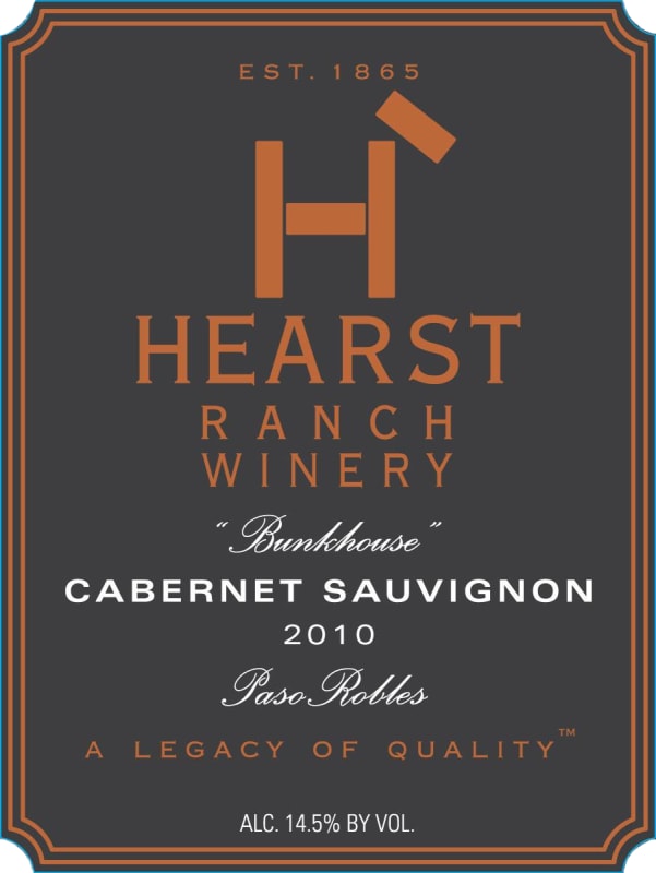 Hearst Ranch Bunkhouse Cabernet Sauvignon 2010 Front Label