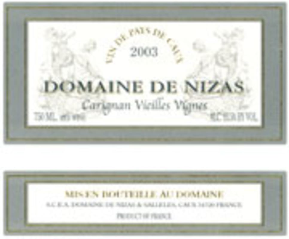 Domaine de Nizas Carignan 2003 Front Label
