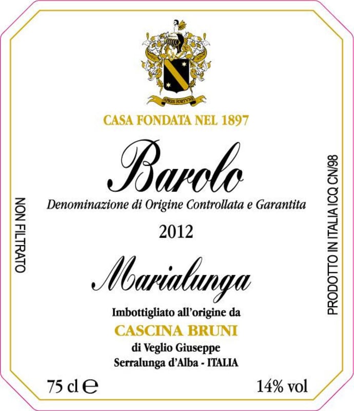 Cascina Bruni Marialunga Barolo 2012 Front Label