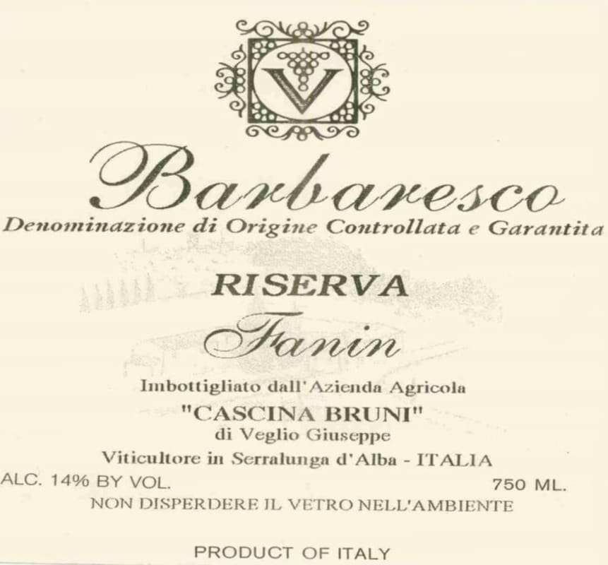 Cascina Bruni Barbaresco Fanin Riserva 2005 Front Label