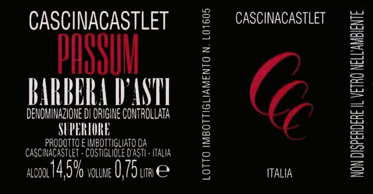 Cascina Castlet Barbera d'Asti Superiore Passum 2012 Front Label