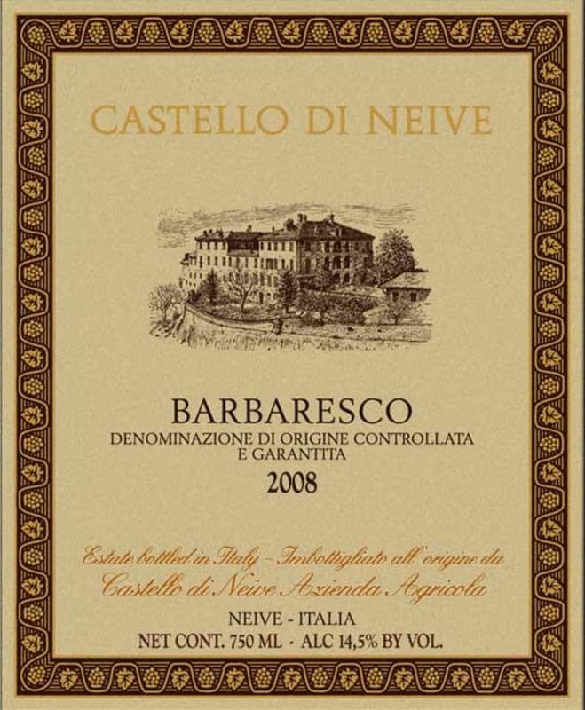 Castello di Neive Barbaresco 2008 Front Label