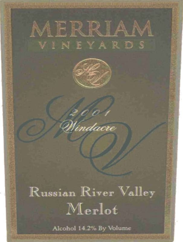 Merriam Vineyards Windacre Vineyard Merlot 2001 Front Label