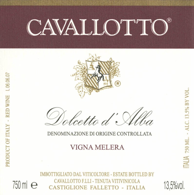 Cavallotto Vigna Melera Dolcetto 2007 Front Label
