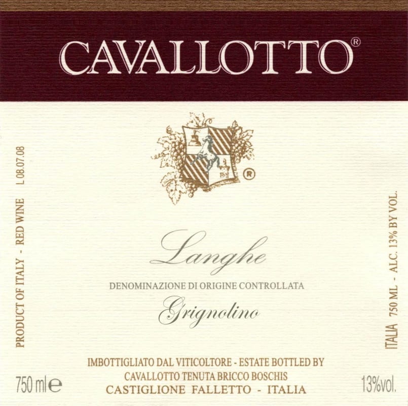 Cavallotto Grignolino 2013 Front Label