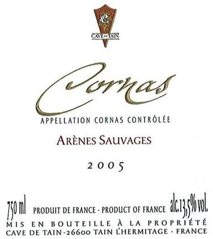 Cave de Tain Arenes Sauvages 2005 Front Label