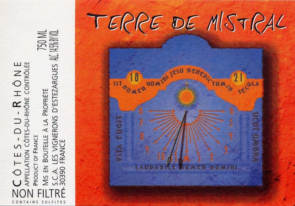 Les Vignerons d'Estezargues Terre de Mistral 2015 Front Label