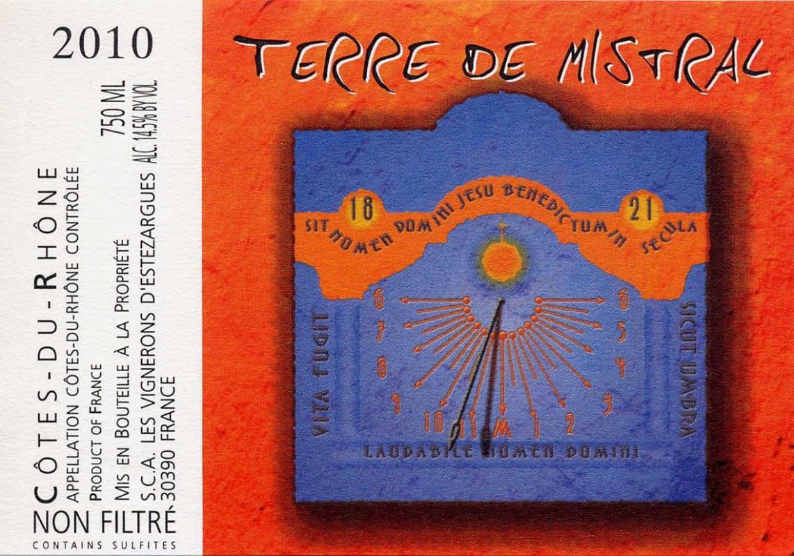 Les Vignerons d'Estezargues Terre de Mistral 2010 Front Label