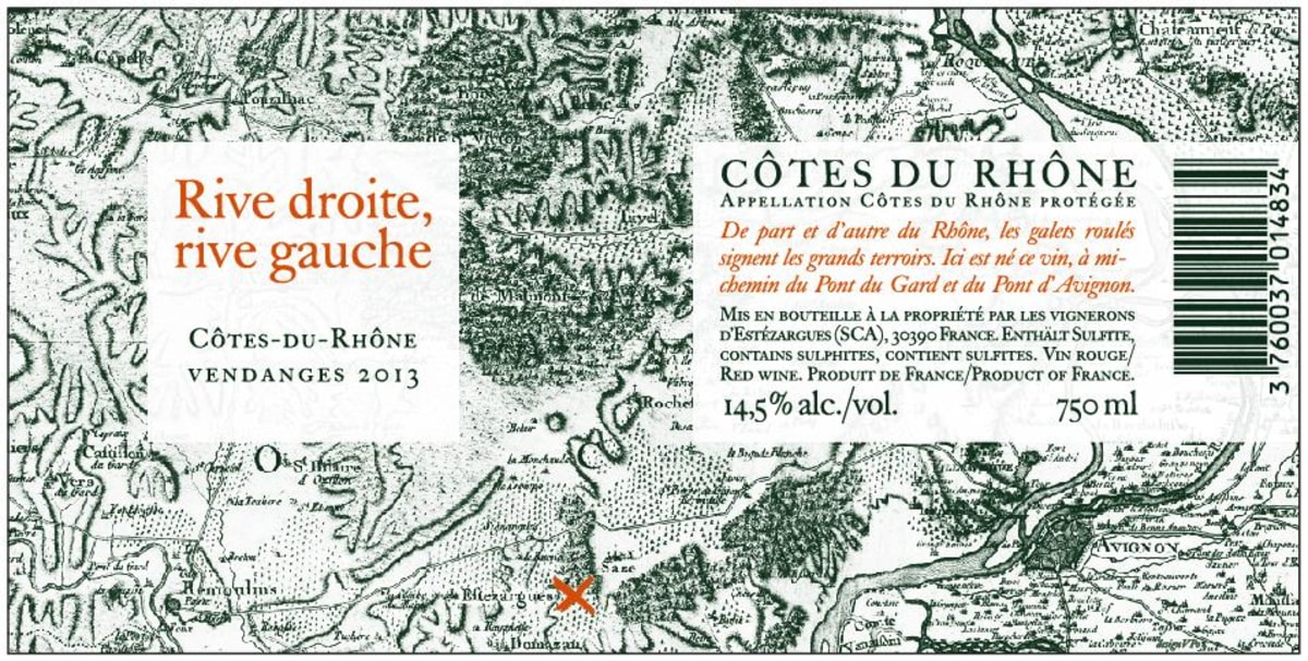 Les Vignerons d'Estezargues Rive Droite Rive Gauche 2013 Front Label