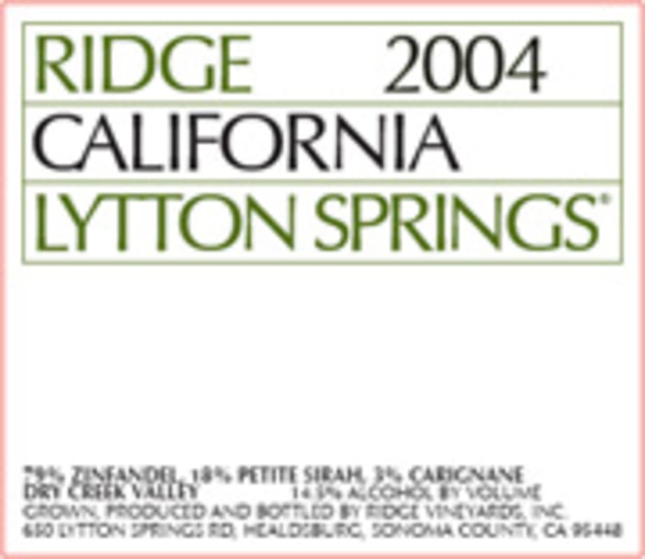 Ridge Lytton Springs Zinfandel 2004 Front Label