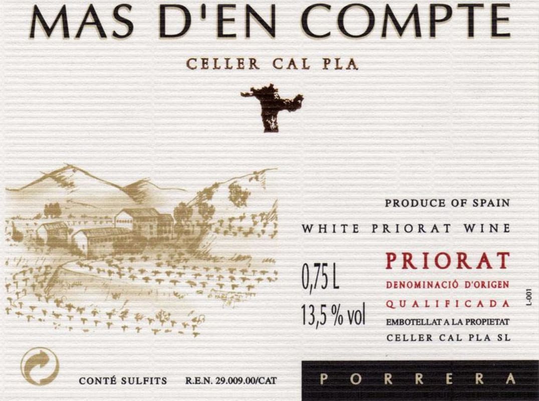 Celler Cal Pla Mas d'en Compte Blanc 2001 Front Label