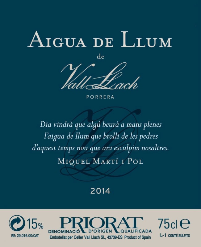 Vall Llach Aigua de Llum de Vall Llach 2014 Front Label