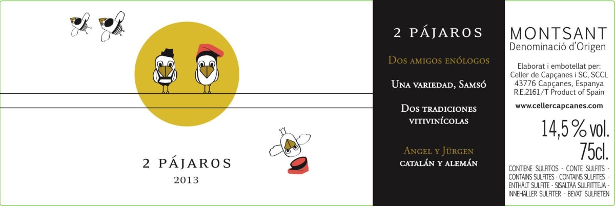 Celler de Capcanes Dos Pajaros Samso 2013 Front Label