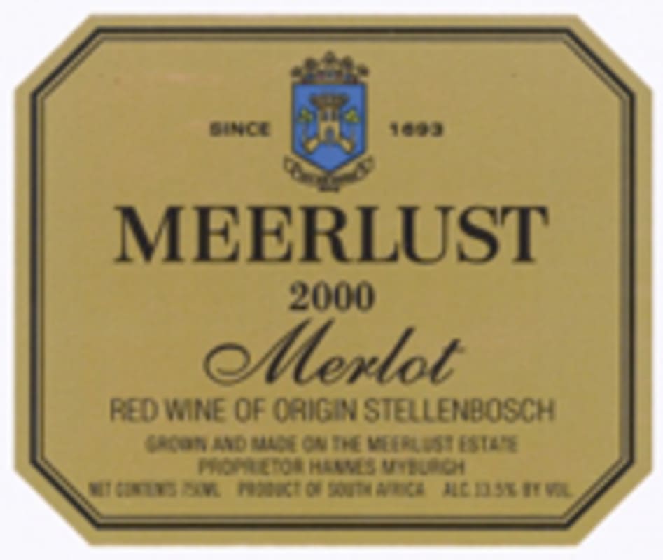 Meerlust Merlot 2000 Front Label