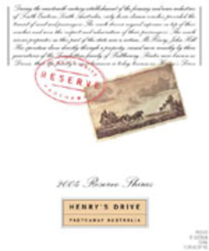 Henry's Drive Reserve Shiraz 2004 Front Label