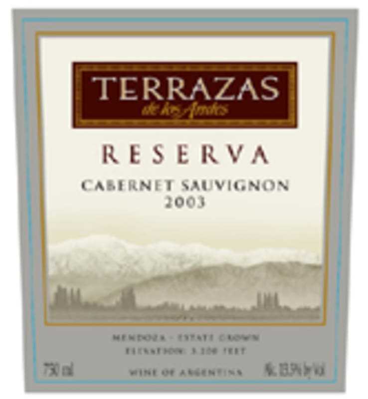 Terrazas de los Andes Reserva Cabernet Sauvignon 2003 Front Label