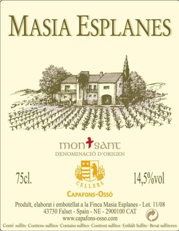 Capafons-Osso Masia Esplanes 2006 Front Label