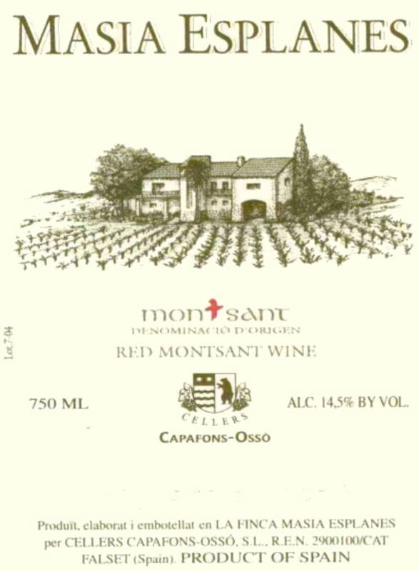 Capafons-Osso Masia Esplanes 2003 Front Label