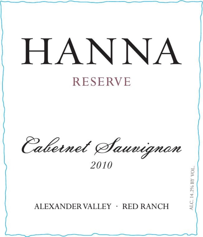 Hanna Alexander Valley Reserve Cabernet Sauvignon 2010 Front Label