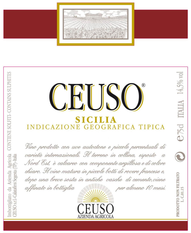 Ceuso Ceuso 12.91 Nero d'Avola 2012 Front Label