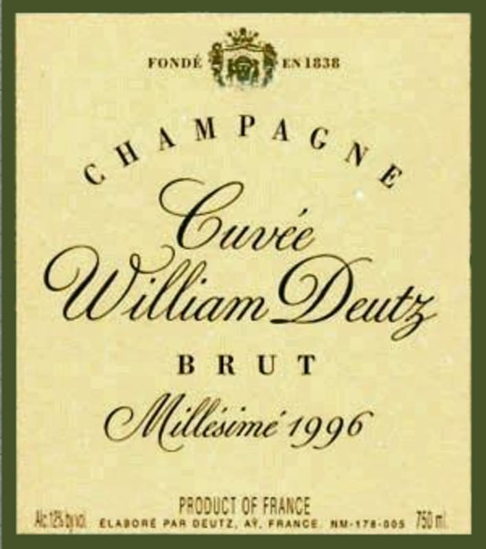 Deutz Cuvee William Deutz Brut Millesime 1996 Front Label