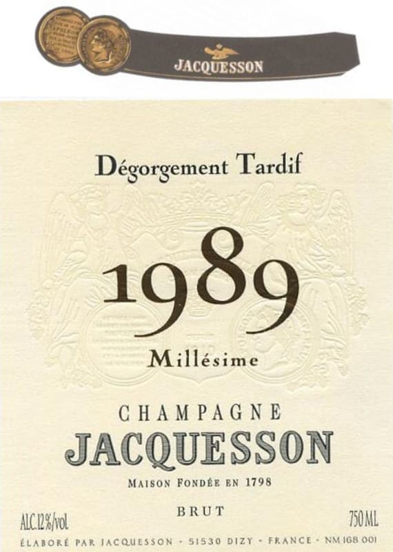 Jacquesson Degorgement Tardif Brut Millesime 1989 Front Label