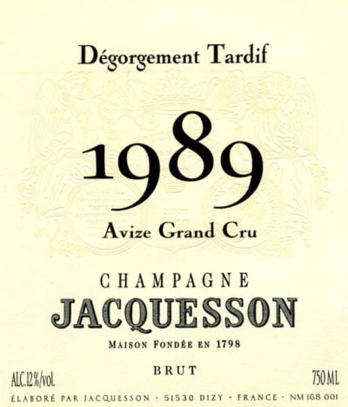 Jacquesson Degorgement Tardif Avize Brut Grand Cru 1989 Front Label
