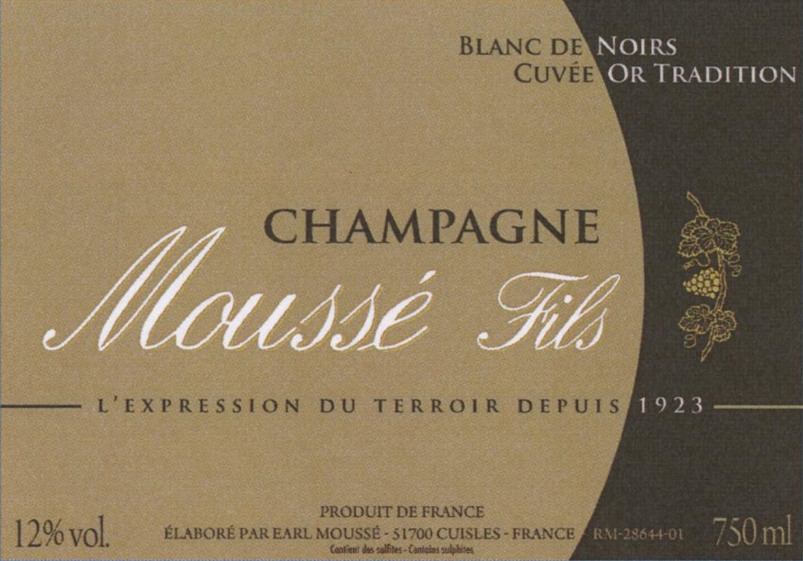 Mousse Fils Cuvee Or Tradition Brut Blanc de Noirs Front Label