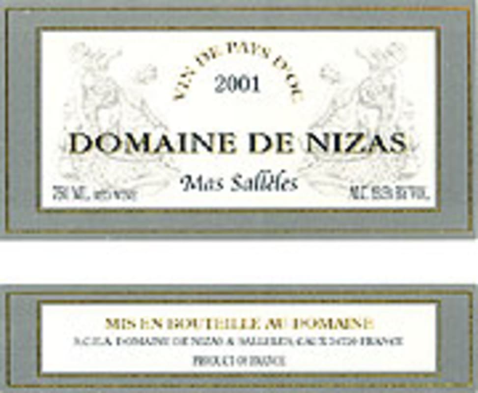 Domaine de Nizas Mas Selleles 2001 Front Label