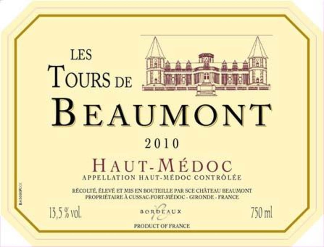 Chateau Beaumont Les Tours de Beaumont 2010 Front Label