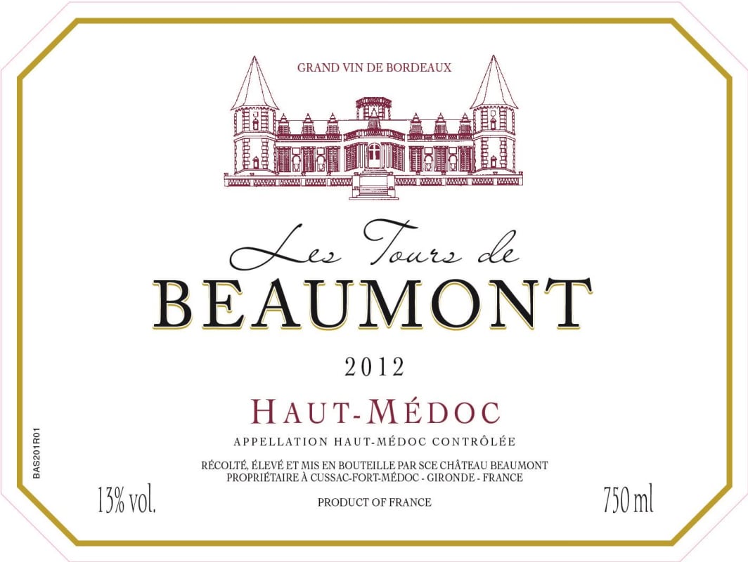 Chateau Beaumont Les Tours de Beaumont 2012 Front Label