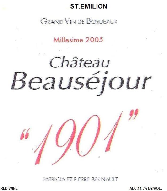 Chateau Beausejour Montagne Saint Emilion 1901 2005 Front Label