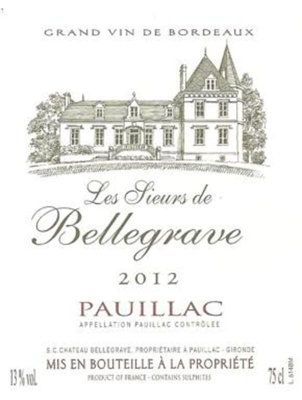 Chateau Bellegrave Les Sieurs de Bellegrave 2012 Front Label