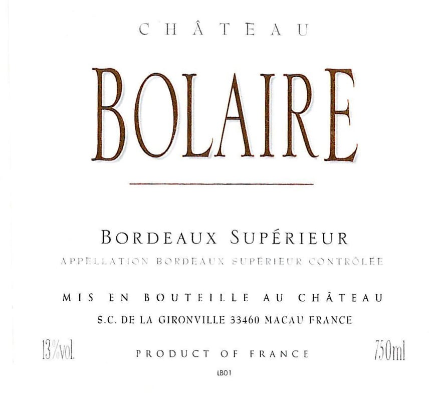 Chateau Bolaire 2008 Front Label