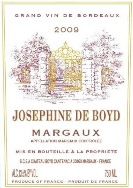 Chateau Boyd-Cantenac Josephine de Boyd 2009 Front Label