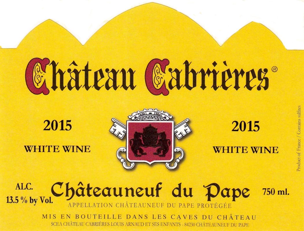 Chateau Cabrieres Chateauneuf-du-Pape Blanc 2015 Front Label